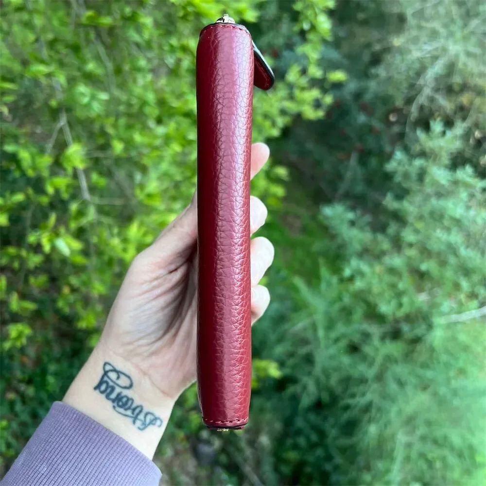 COACH Women's Medium Id Zip-Around Wallet Burgundy Pebbled Leather - Picture 7 of 8